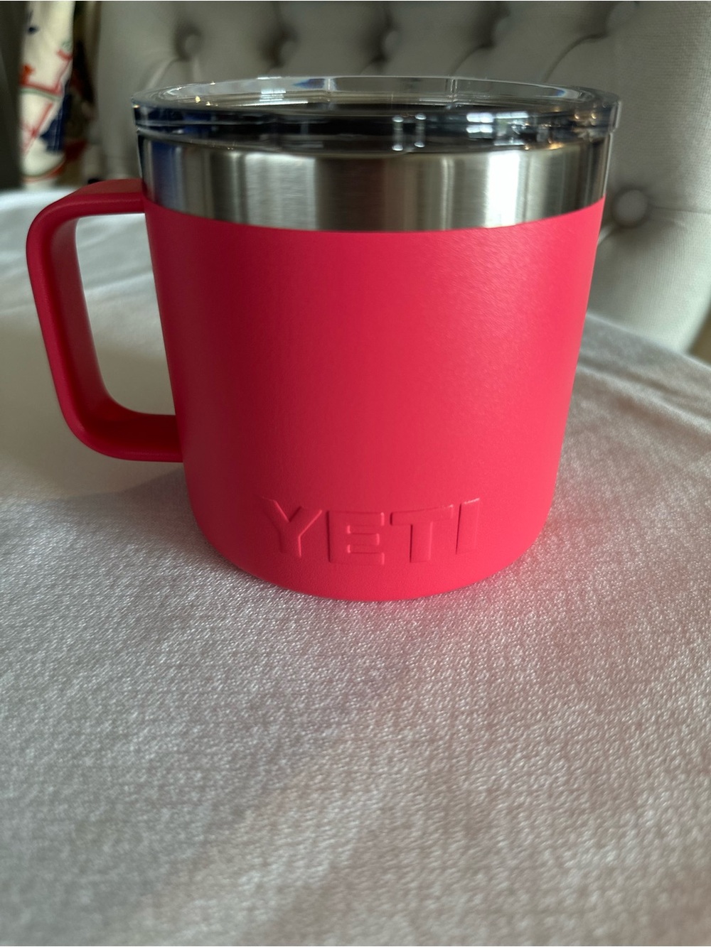 Yeti Rambler 14 oz Bimini Pink Insulated Travel Mug with Handle and Clear Lid - Picture 3 of 5